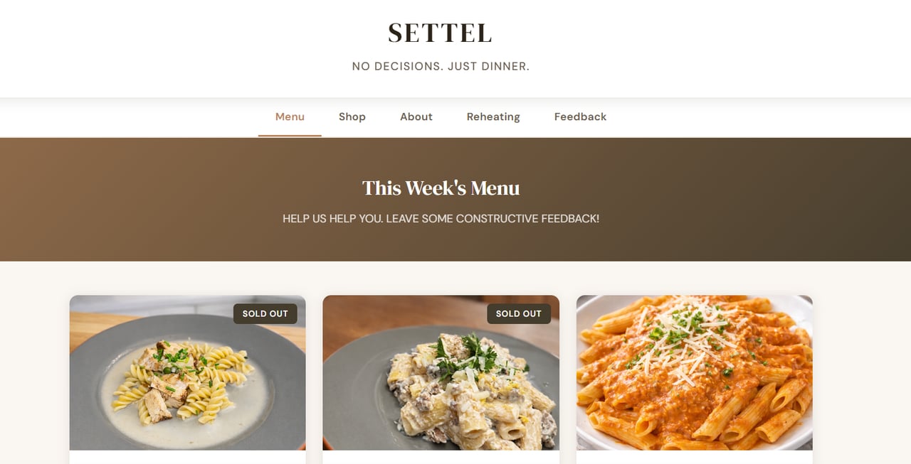 The Settel weekly menu site